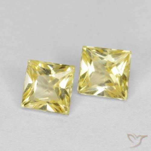 0.57 ctw Yellow Sapphire Stones, Natural Sapphire in Princess-Cut Shape for Sale