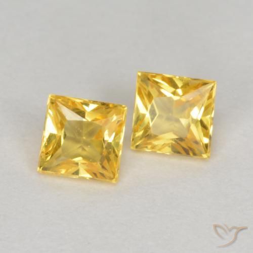 0.51 ctw Golden Sapphire Stones, Natural Sapphire in Princess-Cut Shape for Sale