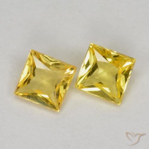 0.46 ctw Yellow Sapphire Stones, Natural Sapphire in Princess-Cut Shape for Sale