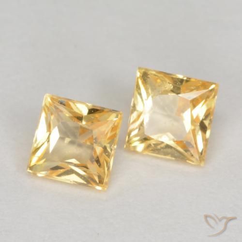 0.54 ctw Golden Sapphire Stones, Natural Sapphire in Princess-Cut Shape for Sale