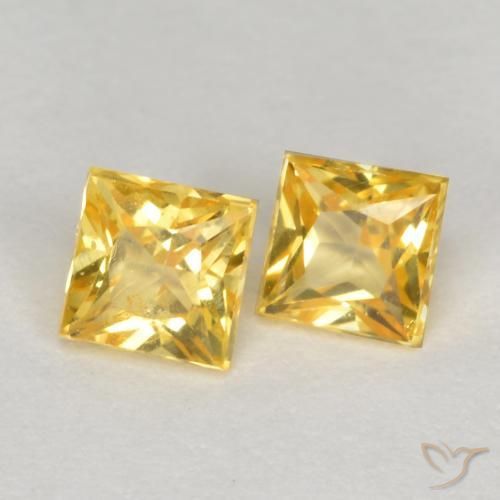 0.61 ctw Golden Sapphire Stones, Natural Sapphire in Princess-Cut Shape for Sale