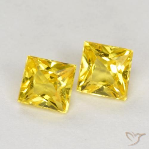 0.54 ctw Yellow Sapphire Stones, Natural Sapphire in Princess-Cut Shape for Sale