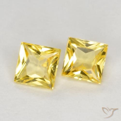 0.50 ctw Yellow Sapphire Stones, Natural Sapphire in Princess-Cut Shape for Sale
