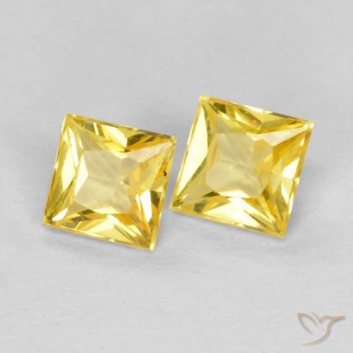 0.48 ctw Yellow Sapphire Stones, Natural Sapphire in Princess-Cut Shape for Sale