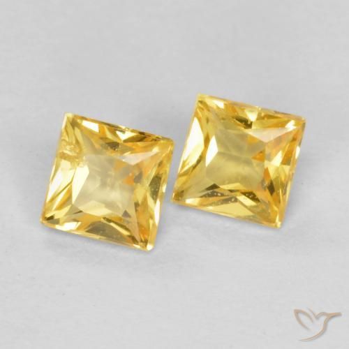 0.48 ctw Golden Sapphire Stones, Natural Sapphire in Princess-Cut Shape for Sale