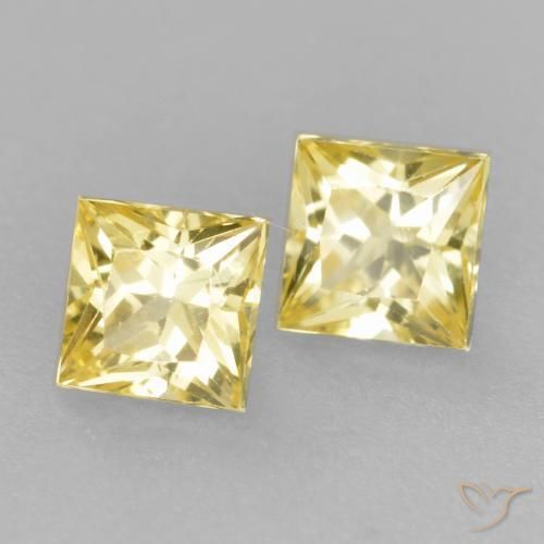 0.47 ctw Yellow Sapphire Stones, Natural Sapphire in Princess-Cut Shape for Sale