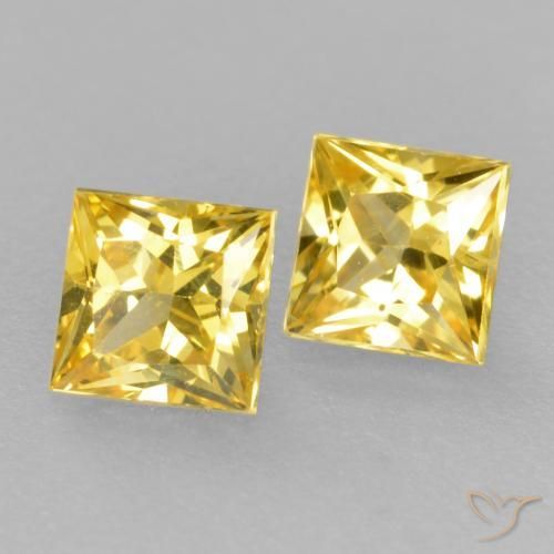0.49 ctw Yellow Sapphire Stones, Natural Sapphire in Princess-Cut Shape for Sale