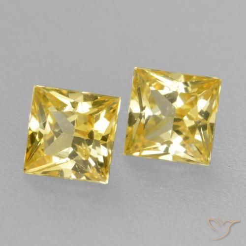 0.41 ctw Yellow Sapphire Stones, Natural Sapphire in Princess-Cut Shape for Sale