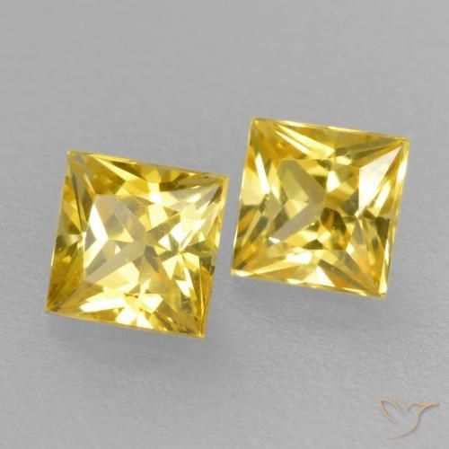 0.47 ctw Yellow Sapphire Stones, Natural Sapphire in Princess-Cut Shape for Sale