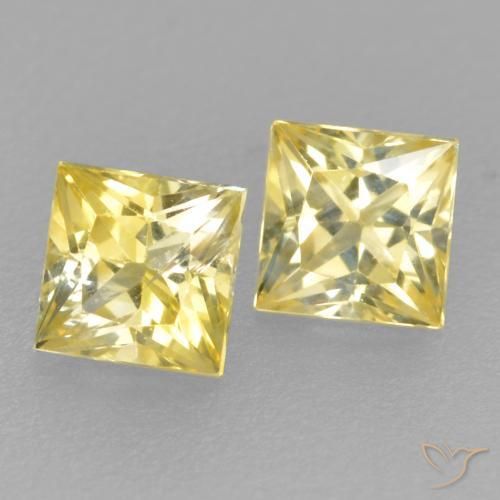 0.50 ctw Yellow Sapphire Stones, Natural Sapphire in Princess-Cut Shape for Sale