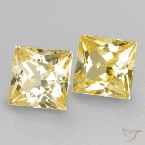 0.59 ctw Yellow Sapphire Stones, Natural Sapphire in Princess-Cut Shape for Sale