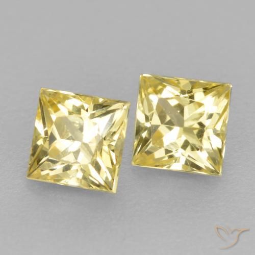0.46 ctw Yellow Sapphire Stones, Natural Sapphire in Princess-Cut Shape for Sale