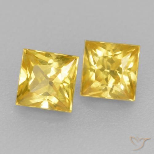 0.45 ctw Yellow Sapphire Stones, Natural Sapphire in Princess-Cut Shape for Sale