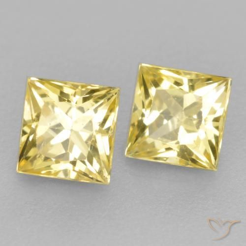 0.54 ctw Yellow Sapphire Stones, Natural Sapphire in Princess-Cut Shape for Sale