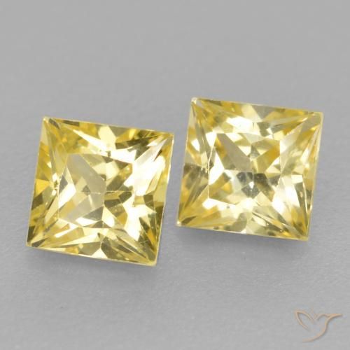 0.50 ctw Yellow Sapphire Stones, Natural Sapphire in Princess-Cut Shape for Sale