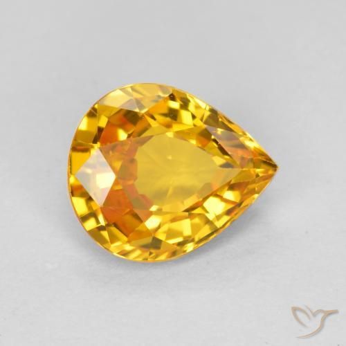 0.72 ct Golden Sapphire Stone, Natural Sapphire in Pear Facet Shape for Sale