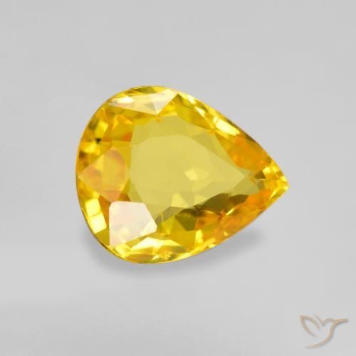 0.64 ct Golden Sapphire Stone, Natural Sapphire in Pear Facet Shape for Sale
