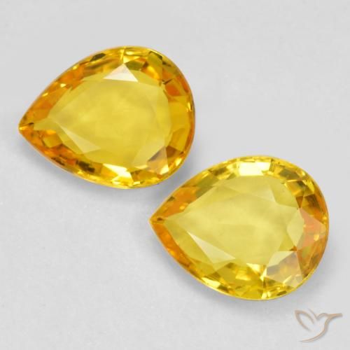 Par de Zafiro Pera a juego de 6,2 x 5mm - Peso 1,24 ct en total / promedio. 0,62 ct cada uno, color Dorado en claridad vvs-vs, piedra preciosa natural , dureza de Mohs 9 Adecuado para joyas de uso diario, Piedra natal de abril tradicional, Photo A
