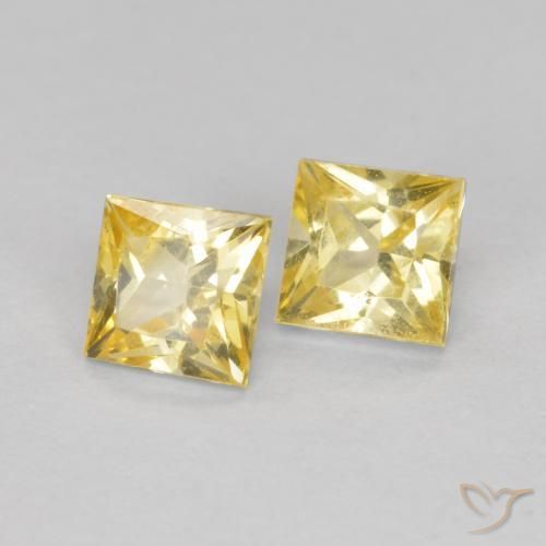 0.49 ctw Yellow Sapphire Stones, Natural Sapphire in Princess-Cut Shape for Sale