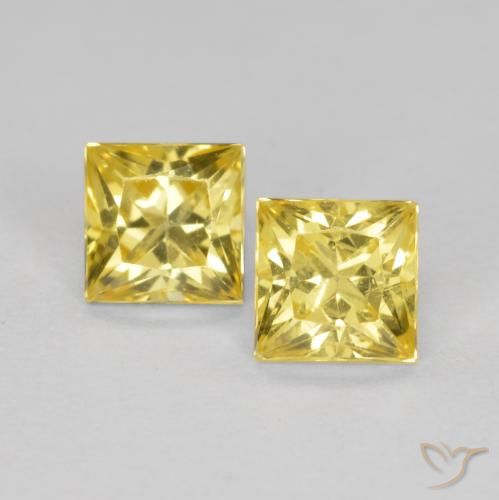 Zafiro amarillo suelto de 0,76 quilates, talla princesa de 3,7 x 3,7 mm de Tanzania, Photo A