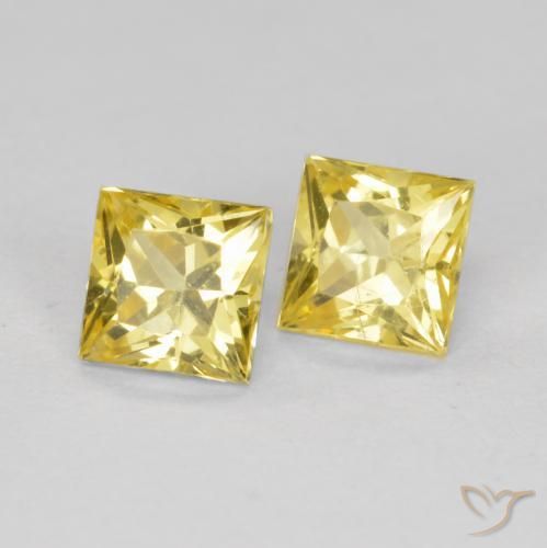 0.76 ctw Yellow Sapphire Stones, Natural Sapphire in Princess-Cut Shape for Sale