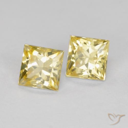 0.73 ctw Yellow Sapphire Stones, Natural Sapphire in Princess-Cut Shape for Sale