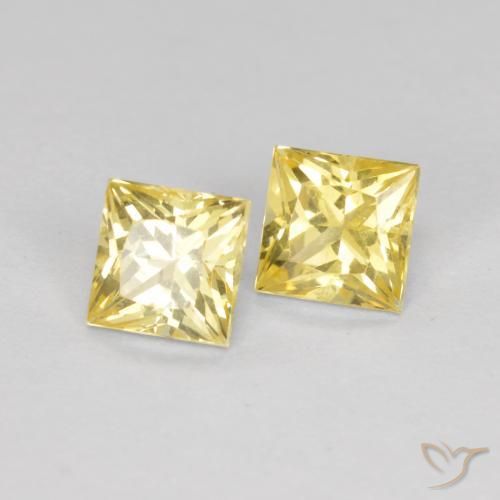 0.87 ctw Yellow Sapphire Stones, Natural Sapphire in Princess-Cut Shape for Sale