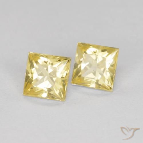 0.63 ctw Yellow Sapphire Stones, Natural Sapphire in Princess-Cut Shape for Sale