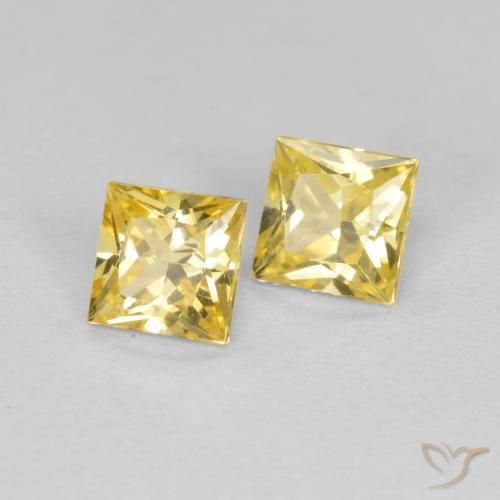 0.53 ctw Yellow Sapphire Stones, Natural Sapphire in Princess-Cut Shape for Sale