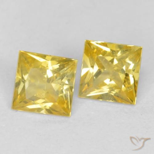 0.50 ctw Yellow Sapphire Stones, Natural Sapphire in Princess-Cut Shape for Sale