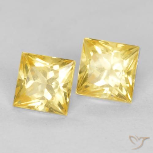 0.65 ctw Yellow Sapphire Stones, Natural Sapphire in Princess-Cut Shape for Sale