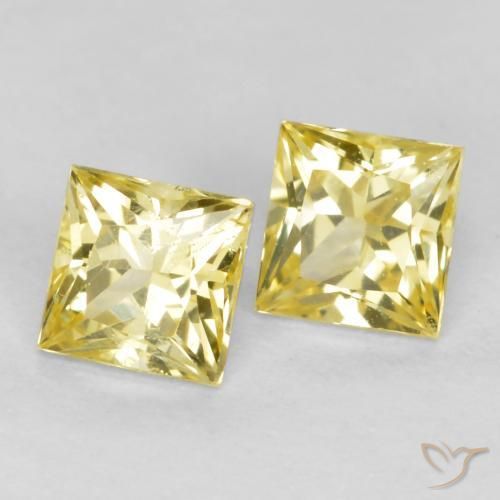 0.54 ctw Yellow Sapphire Stones, Natural Sapphire in Princess-Cut Shape for Sale