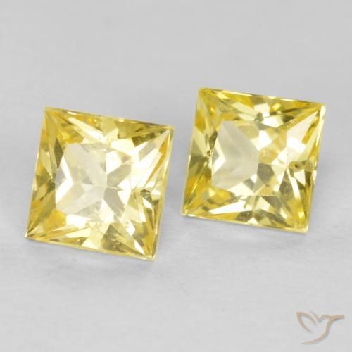 0.62 ctw Yellow Sapphire Stones, Natural Sapphire in Princess-Cut Shape for Sale