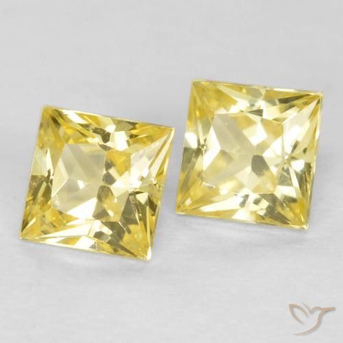 0.54 ctw Yellow Sapphire Stones, Natural Sapphire in Princess-Cut Shape for Sale