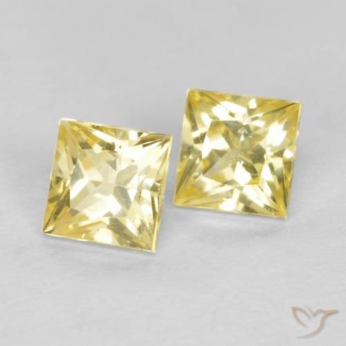 0.51 ctw Yellow Sapphire Stones, Natural Sapphire in Princess-Cut Shape for Sale