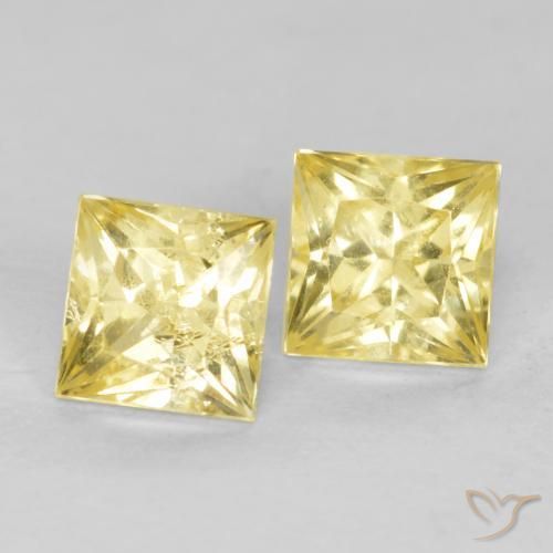0.70 ctw Yellow Sapphire Stones, Natural Sapphire in Princess-Cut Shape for Sale