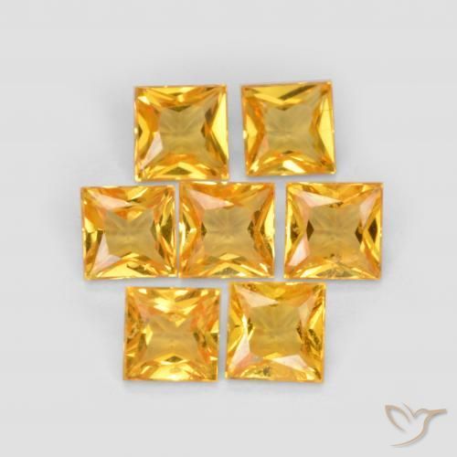 2.10 ctw Golden Sapphire Stones, Natural Sapphire in Princess-Cut Shape for Sale
