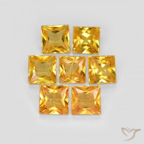 2.26 ctw Golden Sapphire Stones, Natural Sapphire in Princess-Cut Shape for Sale