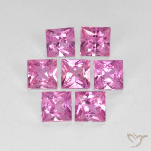 1.98 ctw Pink Sapphire Stones, Natural Sapphire in Princess-Cut Shape for Sale