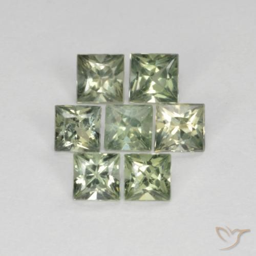 1.19 ctw Green Sapphire Stones, Natural Sapphire in Princess-Cut Shape for Sale