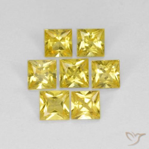 0.91 ctw Yellow Sapphire Stones, Natural Sapphire in Princess-Cut Shape for Sale