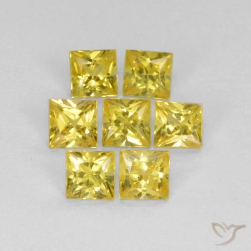 0.94 ctw Yellow Sapphire Stones, Natural Sapphire in Princess-Cut Shape for Sale