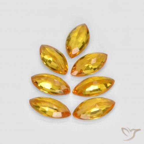 Sapphire Gemstones in 5.1 x 2.7 mm Size for Sale, Sapphire Stones in Deep Orange-Gold Color