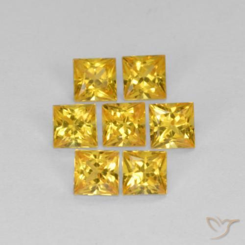 1.06 ctw Golden Sapphire Stones, Natural Sapphire in Princess-Cut Shape for Sale