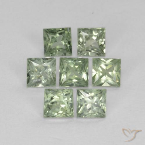 1.02 ctw Green Sapphire Stones, Natural Sapphire in Princess-Cut Shape for Sale