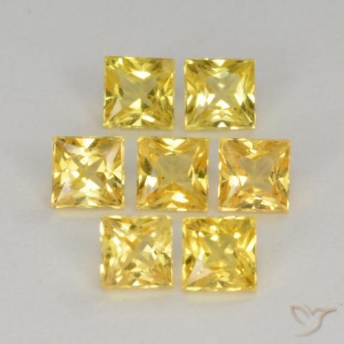 1.43 ctw Yellow Sapphire Stones, Natural Sapphire in Princess-Cut Shape for Sale