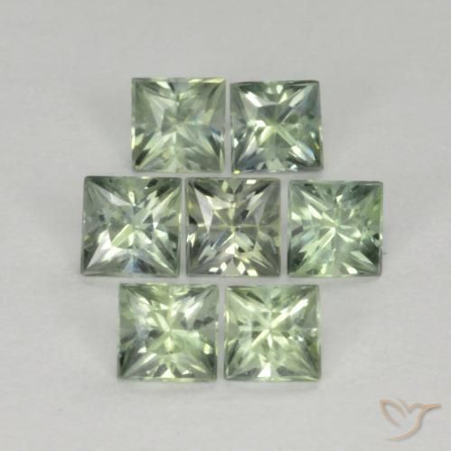 1.15 ctw Green Sapphire Stones, Natural Sapphire in Princess-Cut Shape for Sale