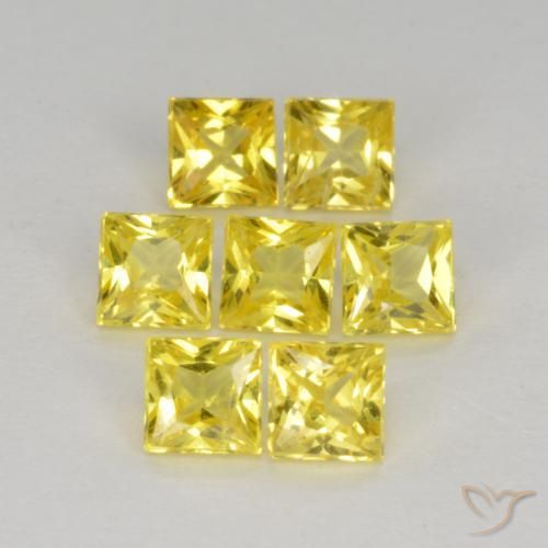 1.68 ctw Yellow Sapphire Stones, Natural Sapphire in Princess-Cut Shape for Sale
