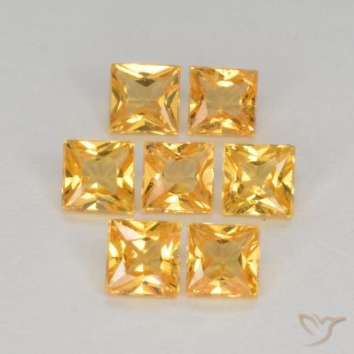 1.44 ctw Golden Sapphire Stones, Natural Sapphire in Princess-Cut Shape for Sale