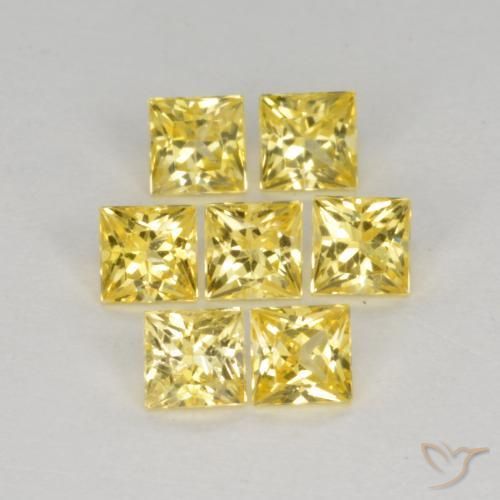 1.32 ctw Yellow Sapphire Stones, Natural Sapphire in Princess-Cut Shape for Sale
